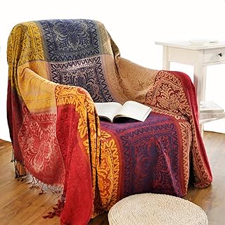 Boho Throw Blanket Chenille Jacquard Tassels