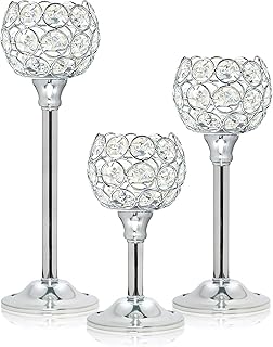 Set 3 Silver Crystal Metal Tealight